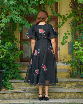 Black Handpainted Floral Dress