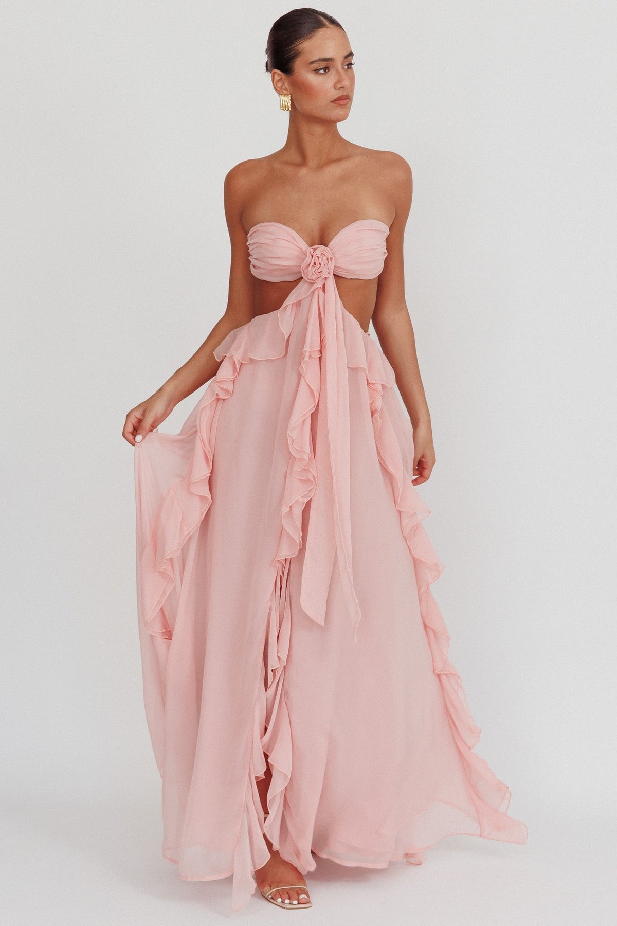 Sally Cut-Out Ruffle Maxi Dress Blush